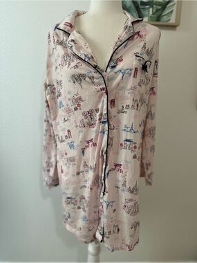 Laura Ashley Flannel Nightgown Women’s L Mini Pink Black Long